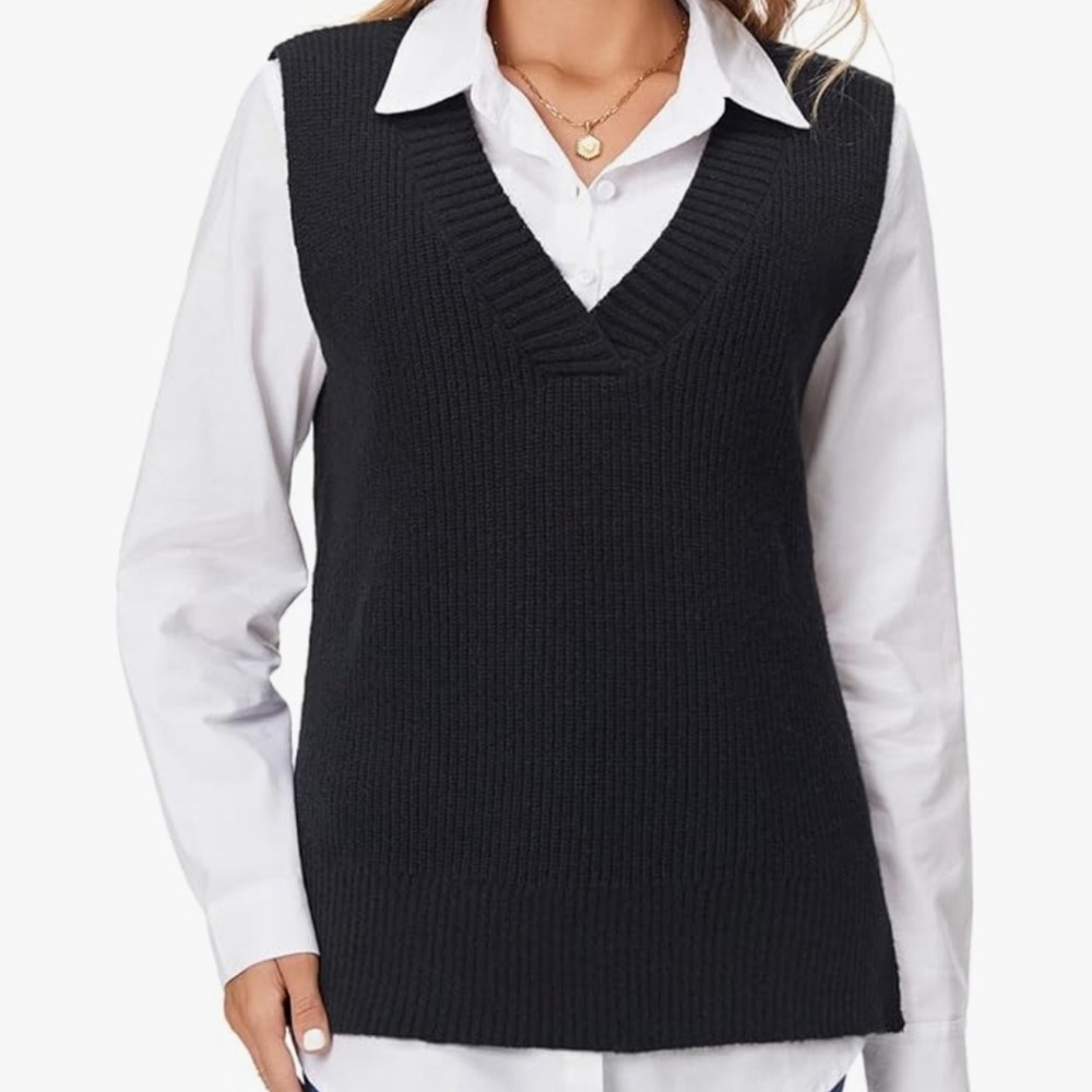 *NWT Fuinloth Women's Oversized Sweater Vest, V Neck Knit Tunic Sleeveless